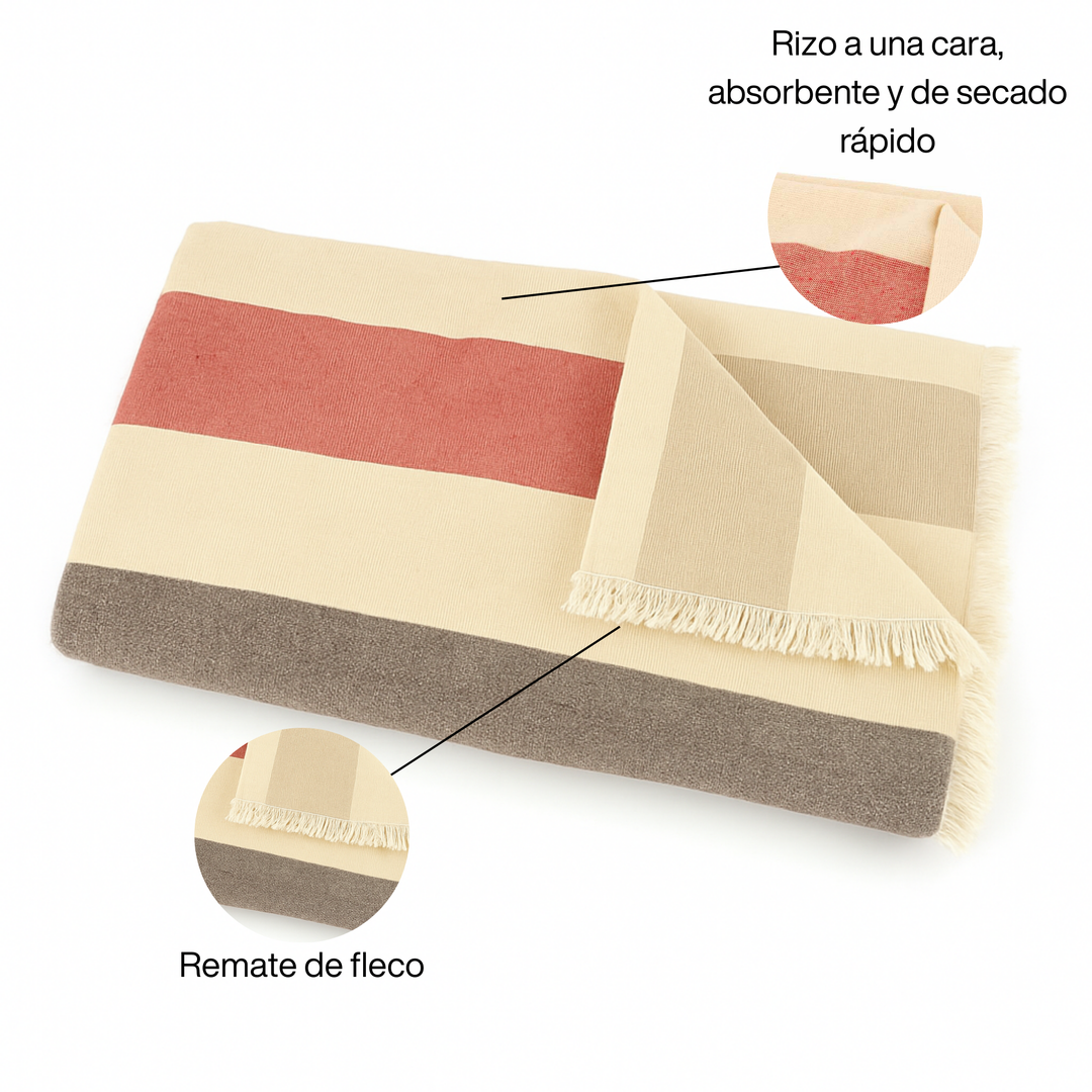 BOSKIMO Pareo Sada Rojo – Pareo de Playa Ligero 90x170 cm – Suave, Compacto y de Secado Rápido – Ideal para Viajes, Piscina o Verano – Estilo Veraniego Hecho en Portugal