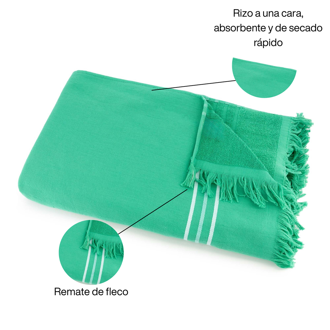 BOSKIMO Pareo Motril Verde – Pareo de Playa Ligero 90x170 cm – Suave, Compacto y de Secado Rápido – Ideal para Viajes, Piscina o Verano – Estilo Veraniego Hecho en Portugal