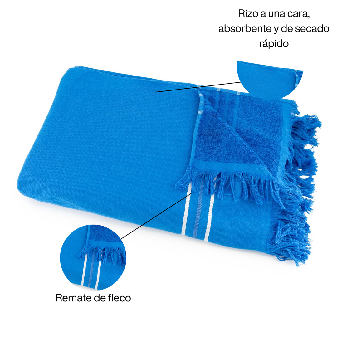 BOSKIMO Pareo Motril Azul – Pareo de Playa Ligero 90x170 cm – Suave, Compacto y de Secado Rápido – Ideal para Viajes, Piscina o Verano – Estilo Veraniego Hecho en Portugal