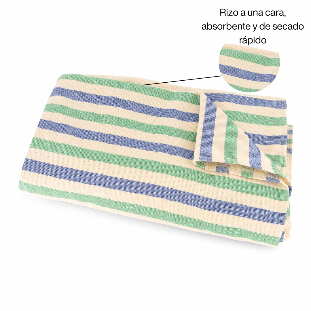 BOSKIMO Pareo Carnota Verde – Pareo de Playa Ligero 145x170 cm – Suave, Compacto y de Secado Rápido – Ideal para Viajes, Piscina o Verano – Estilo Veraniego Hecho en Portugal