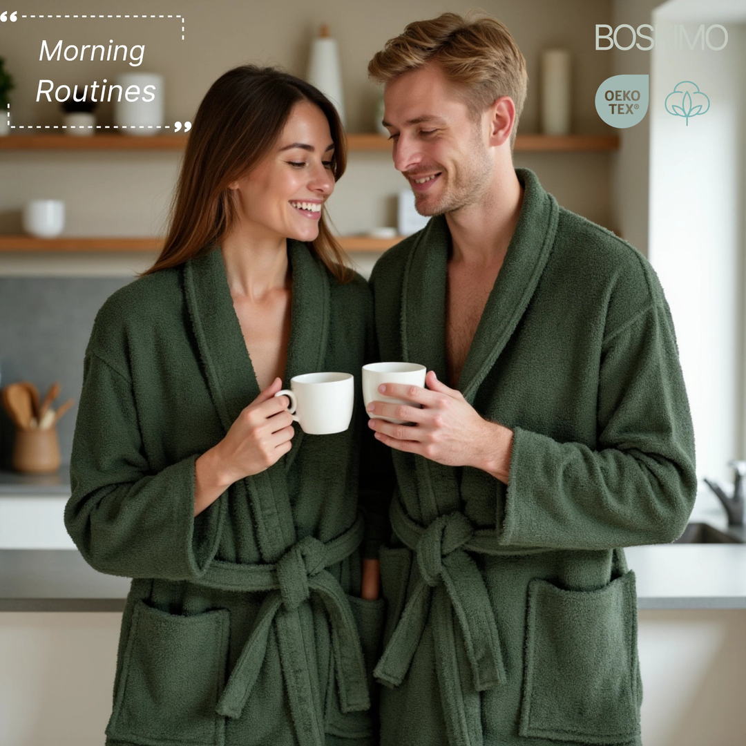 BOSKIMO Albornoz de Baño Unisex 100% Algodón OEKO-TEX – Bata para Hombre y Mujer – Rizo Americano 420 gsm – Suave y muy Absorbente