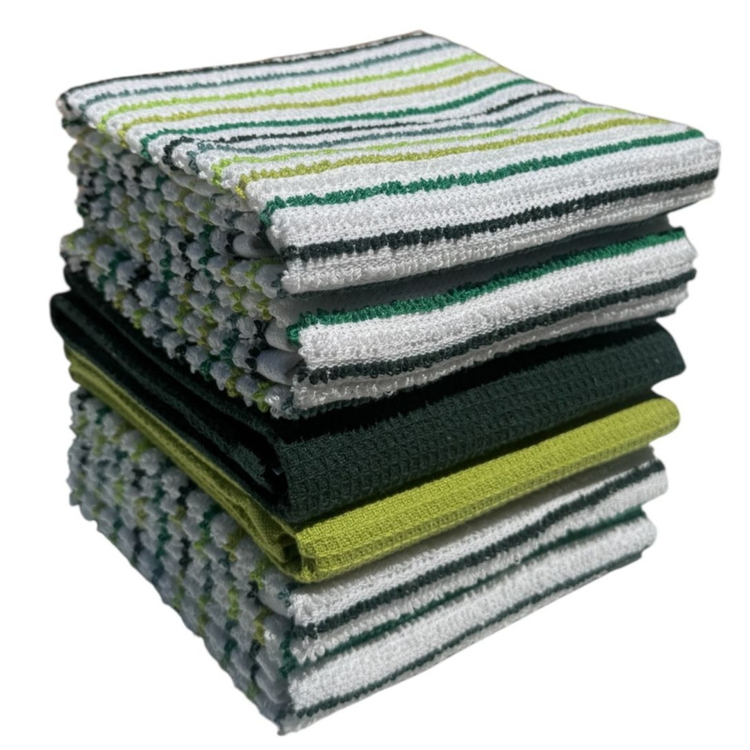 Paños de Cocina Algodón BOSKIMO Premium – Pack de 6 Trapos de Cocina Microfibra y Rizo, Trapos Cocina Algodón Absorbentes, Paños de Limpieza Aura Green