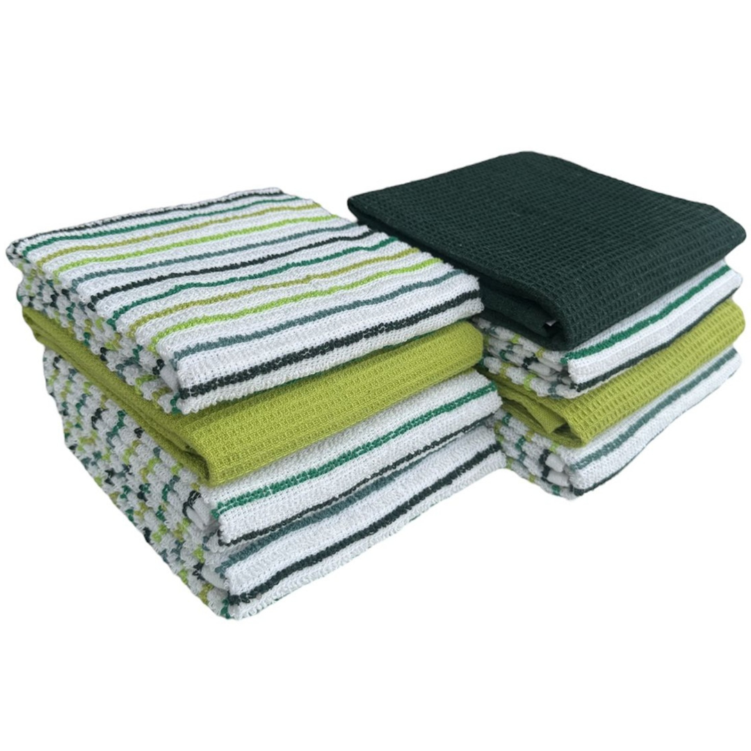 Paños de Cocina Algodón BOSKIMO Premium – Pack de 8 Trapos de Cocina Microfibra y Rizo, Trapos Cocina Algodón Absorbentes, Paños de Limpieza Aura Green