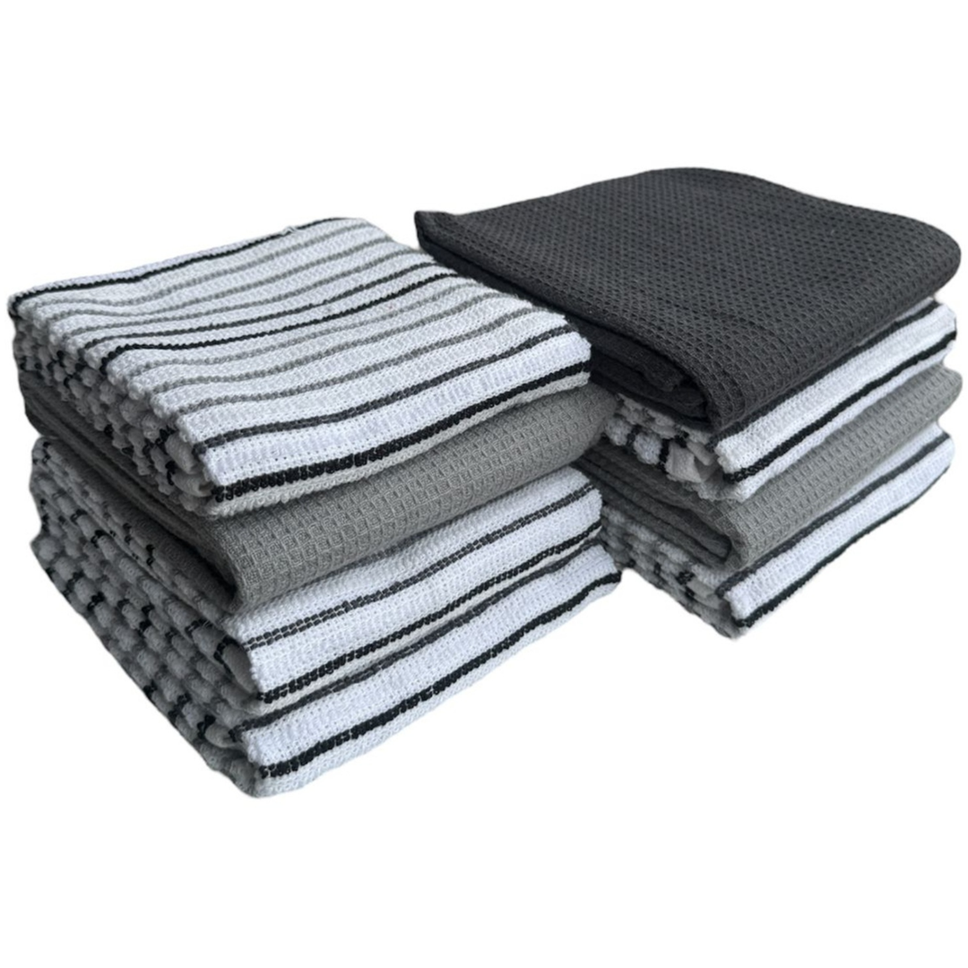 Paños de Cocina Algodón BOSKIMO Premium – Pack de 8 Trapos de Cocina Microfibra y Rizo, Trapos Cocina Algodón Absorbentes, Paños de Limpieza Aura Silver