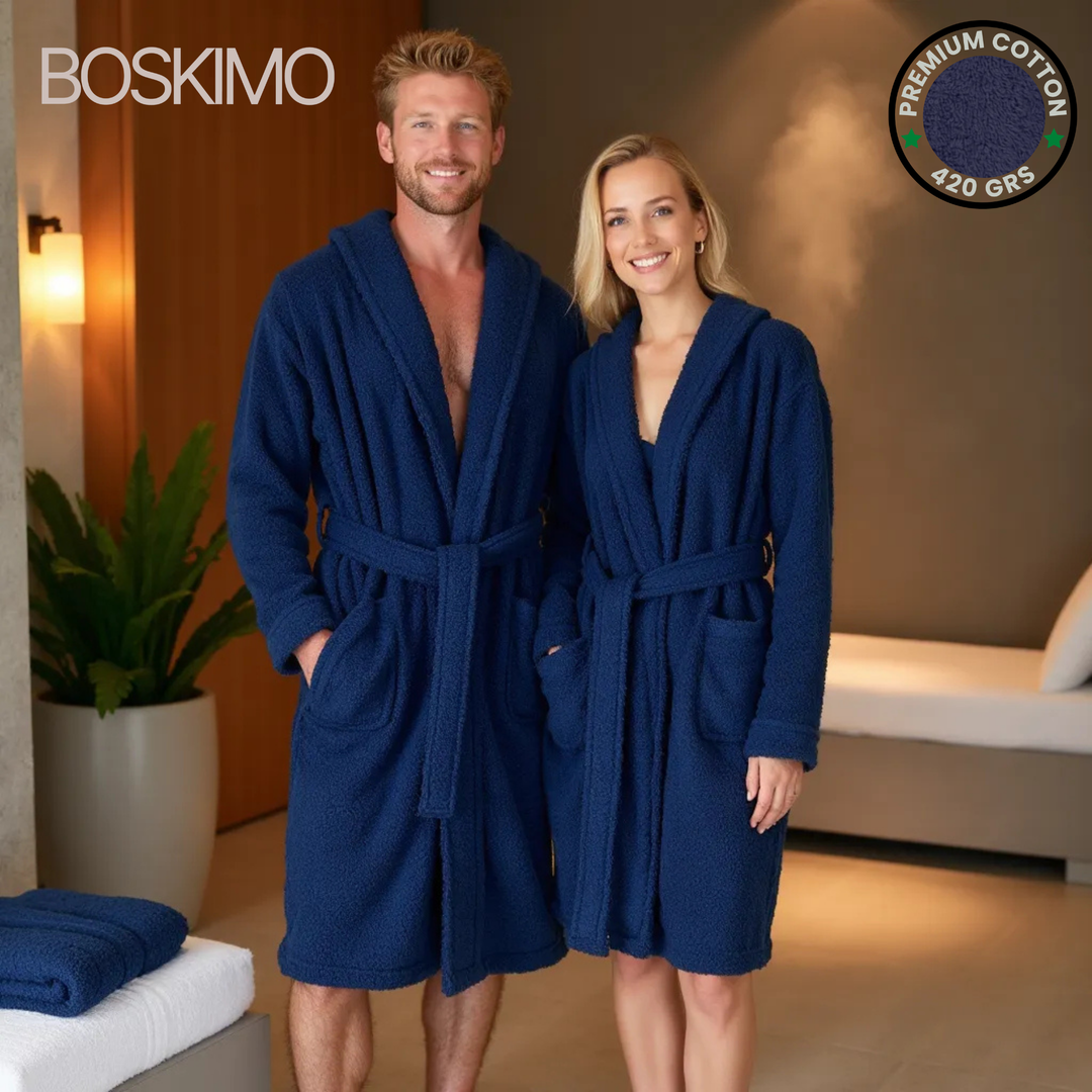BOSKIMO Albornoz de Baño Unisex 100% Algodón OEKO-TEX – Bata para Hombre y Mujer – Rizo Americano 420 gsm – Suave y muy Absorbente