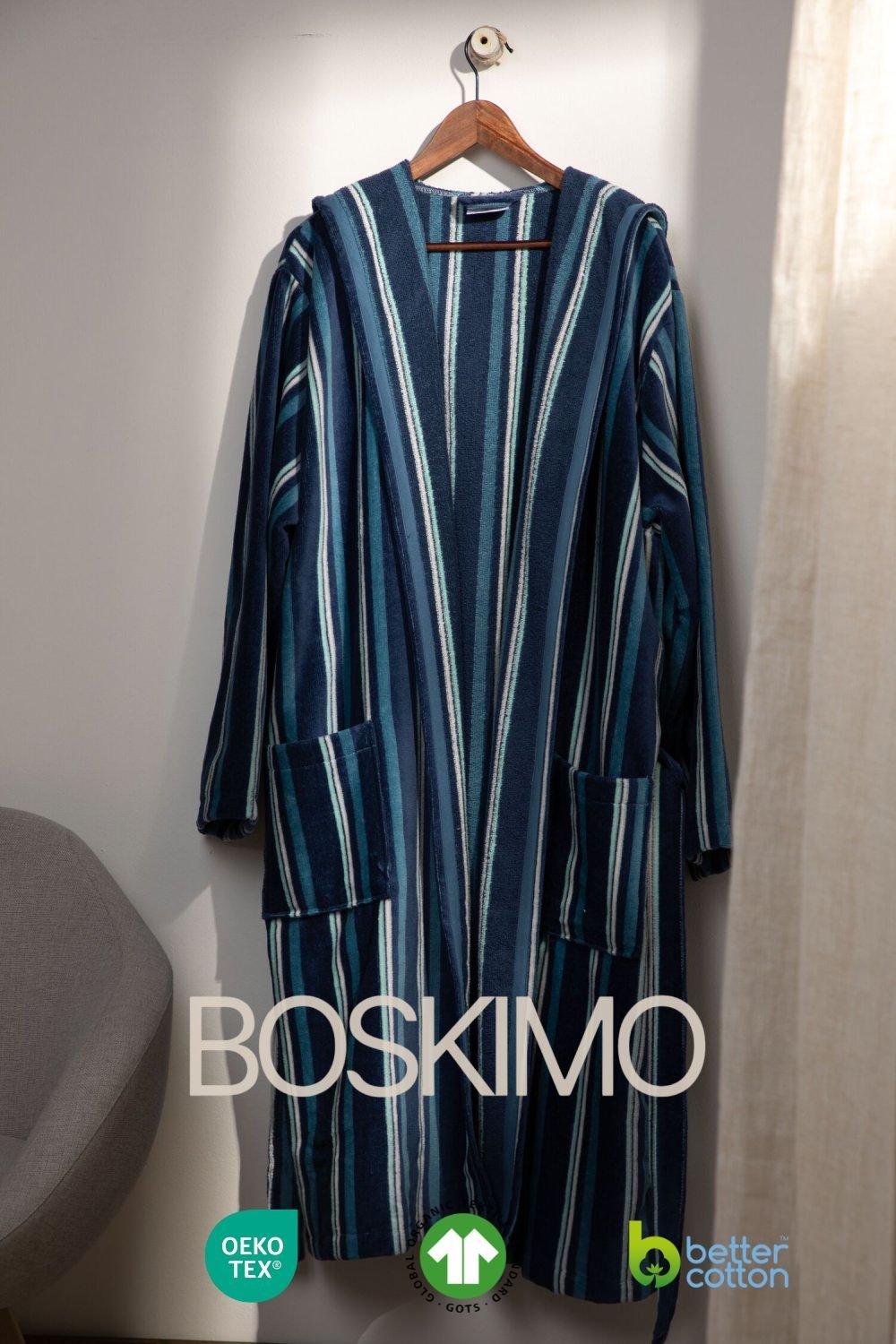 PATRICIO - Albornoz Terciopelo 100% Algodón 420 gsm OEKO-TEX® - Doble uso: Bata de Casa y Baño. Diseño exclusivo y funcional: 2 Bolsillos, Cinturón y Capucha