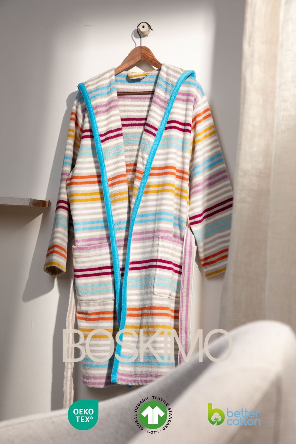 ELLEN - Albornoz Terciopelo 100% Algodón 420 gsm OEKO-TEX® - Doble uso: Bata de Casa y Baño. Diseño exclusivo y funcional: 2 Bolsillos, Cinturón y Capucha