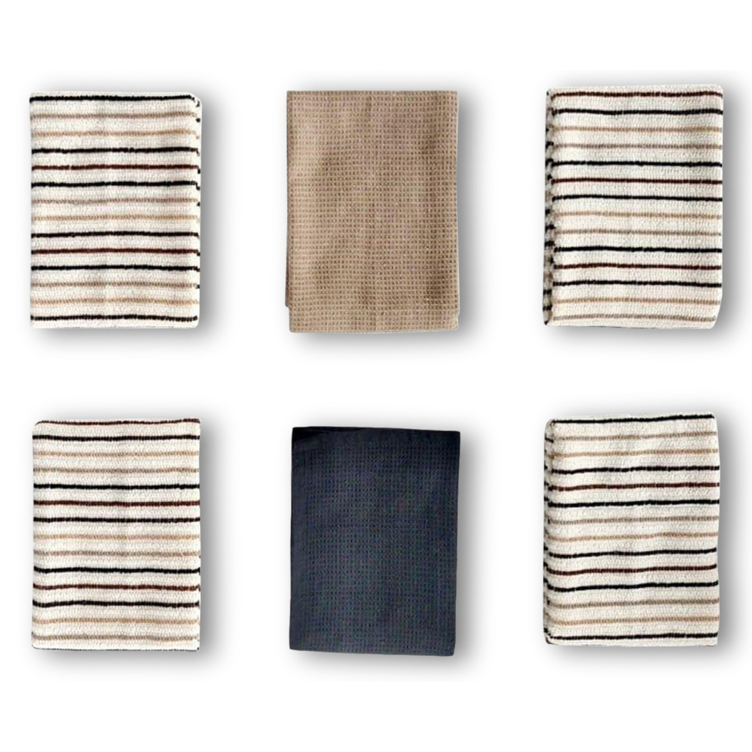 Paños de Cocina Algodón BOSKIMO Premium – Pack de 6 Trapos de Cocina Microfibra y Rizo, Trapos Cocina Algodón Absorbentes, Paños de Limpieza Aura Beige