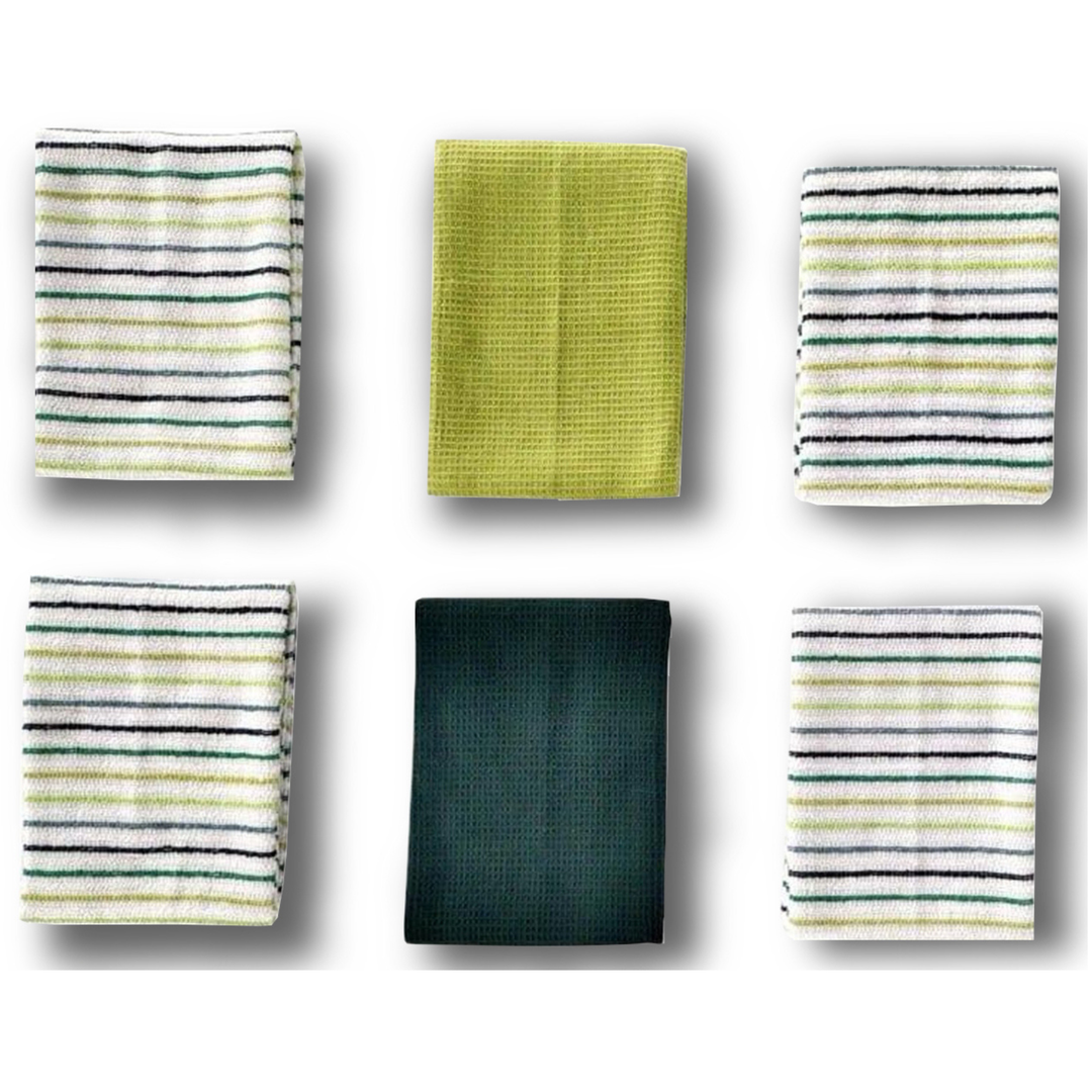 Paños de Cocina Algodón BOSKIMO Premium – Pack de 6 Trapos de Cocina Microfibra y Rizo, Trapos Cocina Algodón Absorbentes, Paños de Limpieza Aura Green