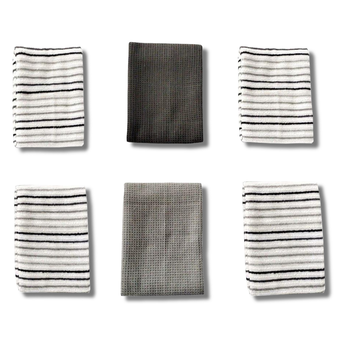 Paños de Cocina Algodón BOSKIMO Premium – Pack de 6 Trapos de Cocina Microfibra y Rizo, Trapos Cocina Algodón Absorbentes, Paños de Limpieza Aura Silver