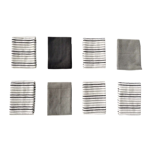 Paños de Cocina Algodón BOSKIMO Premium – Pack de 8 Trapos de Cocina Microfibra y Rizo, Trapos Cocina Algodón Absorbentes, Paños de Limpieza Aura Silver