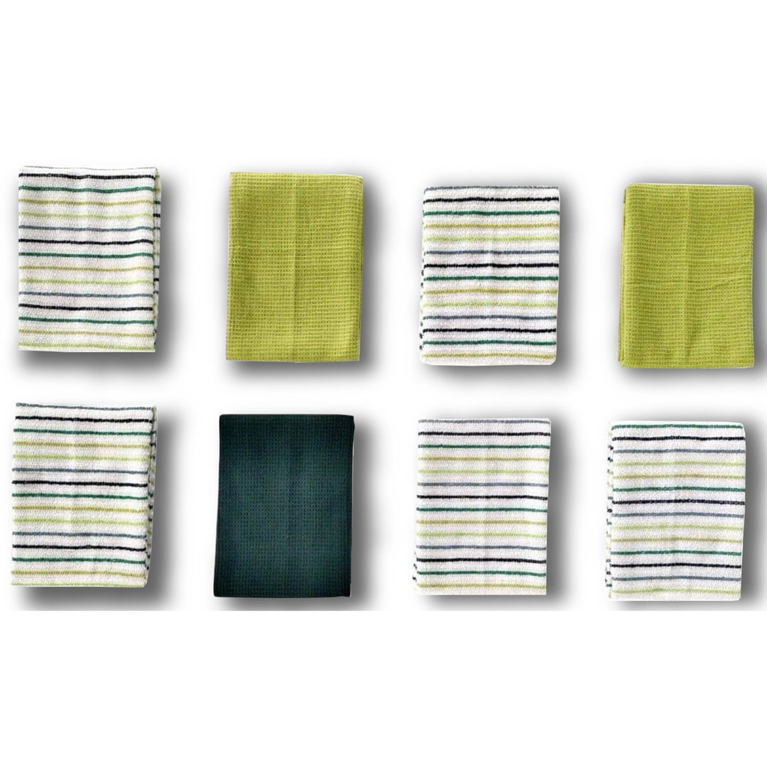 Paños de Cocina Algodón BOSKIMO Premium – Pack de 8 Trapos de Cocina Microfibra y Rizo, Trapos Cocina Algodón Absorbentes, Paños de Limpieza Aura Green