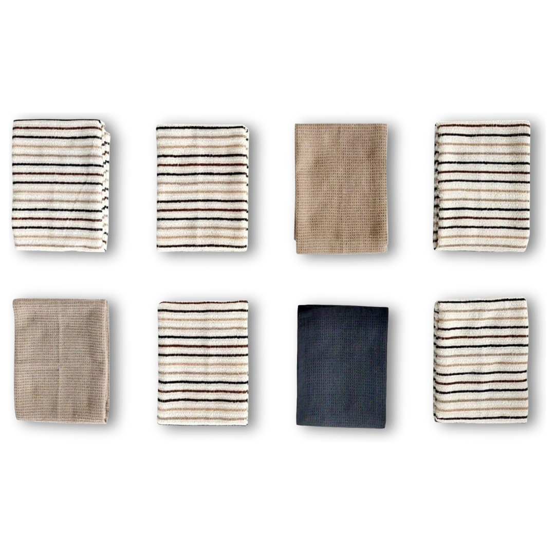 Paños de Cocina Algodón BOSKIMO Premium – Pack de 8 Trapos de Cocina Microfibra y Rizo, Trapos Cocina Algodón Absorbentes, Paños de Limpieza Aura Beige