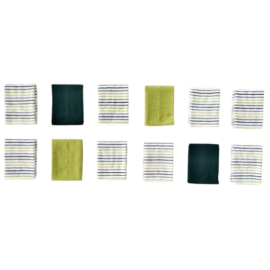 Paños de Cocina Algodón BOSKIMO Premium – Pack de 12 Trapos de Cocina Microfibra y Rizo, Trapos Cocina Algodón Absorbentes, Paños de Limpieza Aura Green