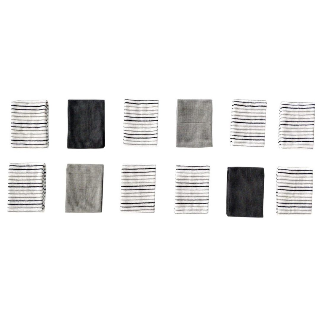 Paños de Cocina Algodón BOSKIMO Premium – Pack de 12 Trapos de Cocina Microfibra y Rizo, Trapos Cocina Algodón Absorbentes, Paños de Limpieza Aura Silver