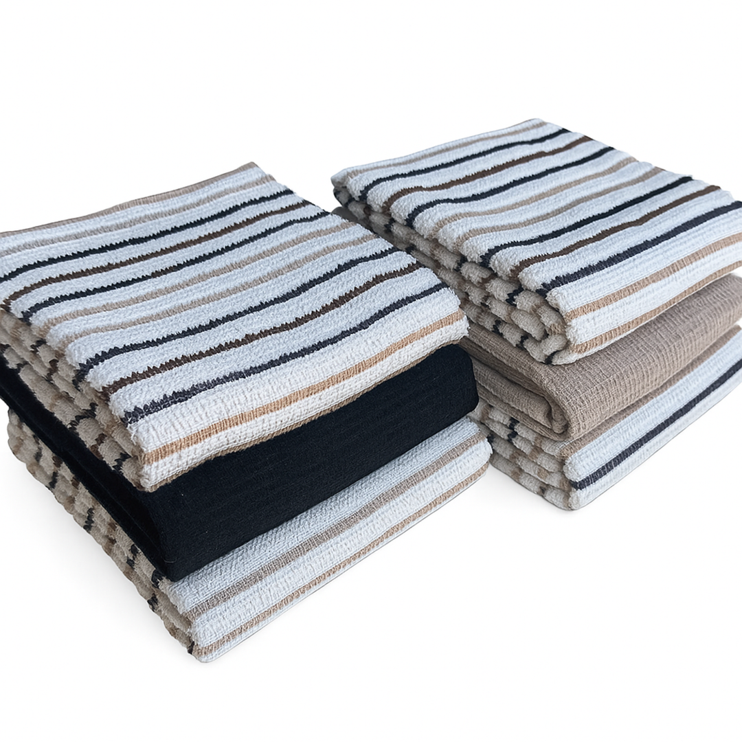 Paños de Cocina Algodón BOSKIMO Premium – Pack de 6 Trapos de Cocina Microfibra y Rizo, Trapos Cocina Algodón Absorbentes, Paños de Limpieza Aura Beige