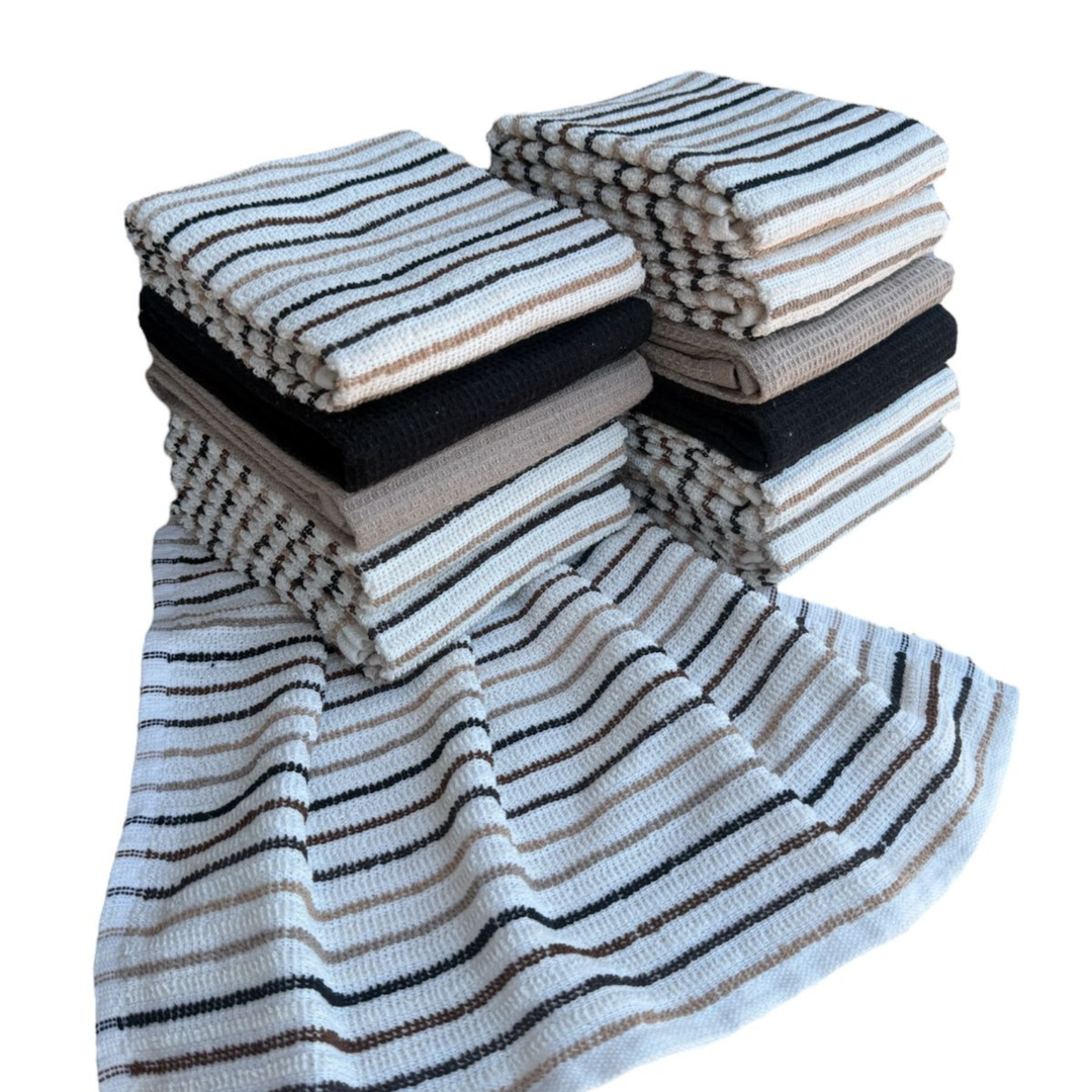 Paños de Cocina Algodón BOSKIMO Premium – Pack de 12 Trapos de Cocina Microfibra y Rizo, Trapos Cocina Algodón Absorbentes, Paños de Limpieza Aura Beige