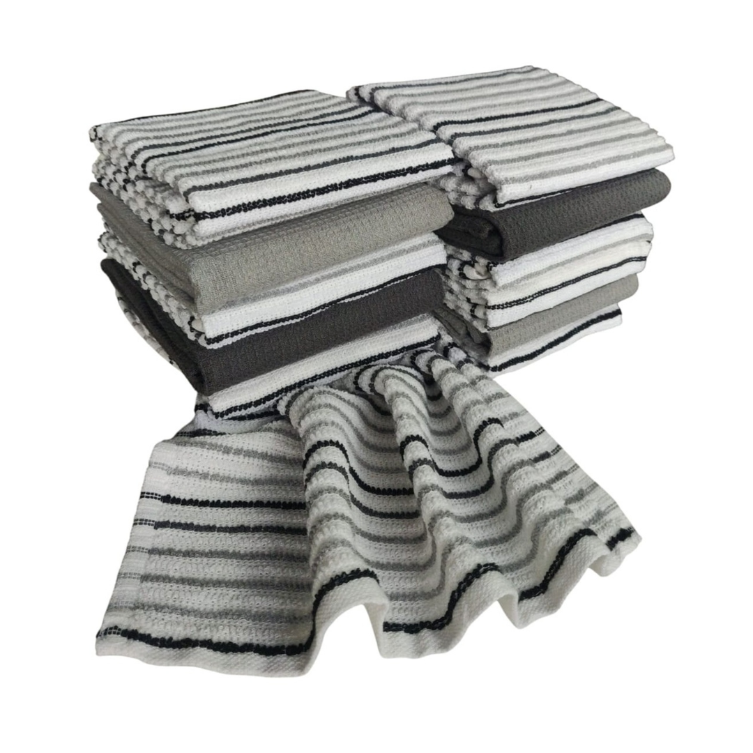 Paños de Cocina Algodón BOSKIMO Premium – Pack de 12 Trapos de Cocina Microfibra y Rizo, Trapos Cocina Algodón Absorbentes, Paños de Limpieza Aura Silver