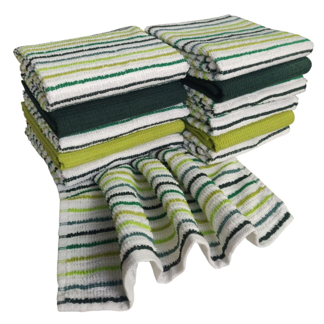 Paños de Cocina Algodón BOSKIMO Premium – Pack de 12 Trapos de Cocina Microfibra y Rizo, Trapos Cocina Algodón Absorbentes, Paños de Limpieza Aura Green