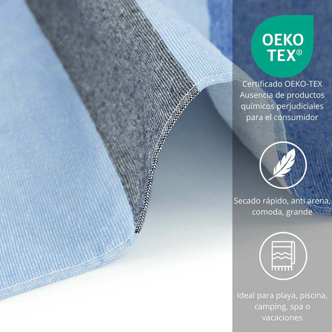 BOSKIMO Pareo Sada Marino – Pareo de Playa Ligero 90x170 cm – Suave, Compacto y de Secado Rápido – Ideal para Viajes, Piscina o Verano – Estilo Veraniego Hecho en Portugal