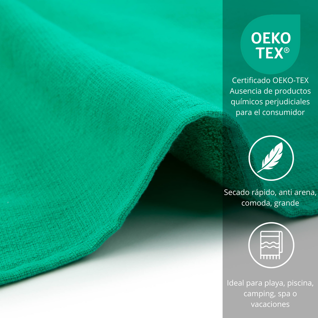 BOSKIMO Pareo Motril Verde – Pareo de Playa Ligero 90x170 cm – Suave, Compacto y de Secado Rápido – Ideal para Viajes, Piscina o Verano – Estilo Veraniego Hecho en Portugal