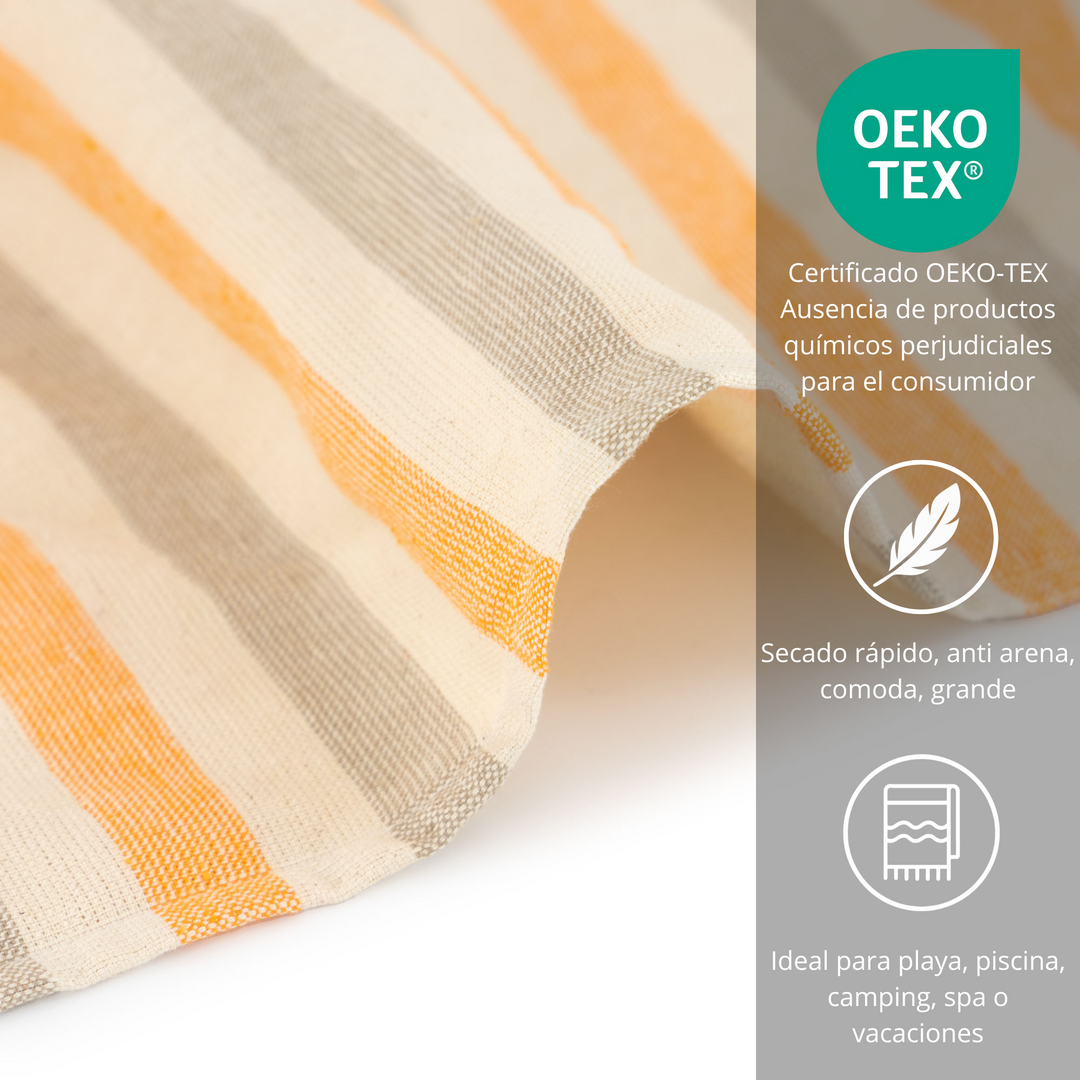 BOSKIMO Pareo Carnota Naranja – Pareo de Playa Ligero 145x170 cm – Suave, Compacto y de Secado Rápido – Ideal para Viajes, Piscina o Verano – Estilo Veraniego Hecho en Portugal