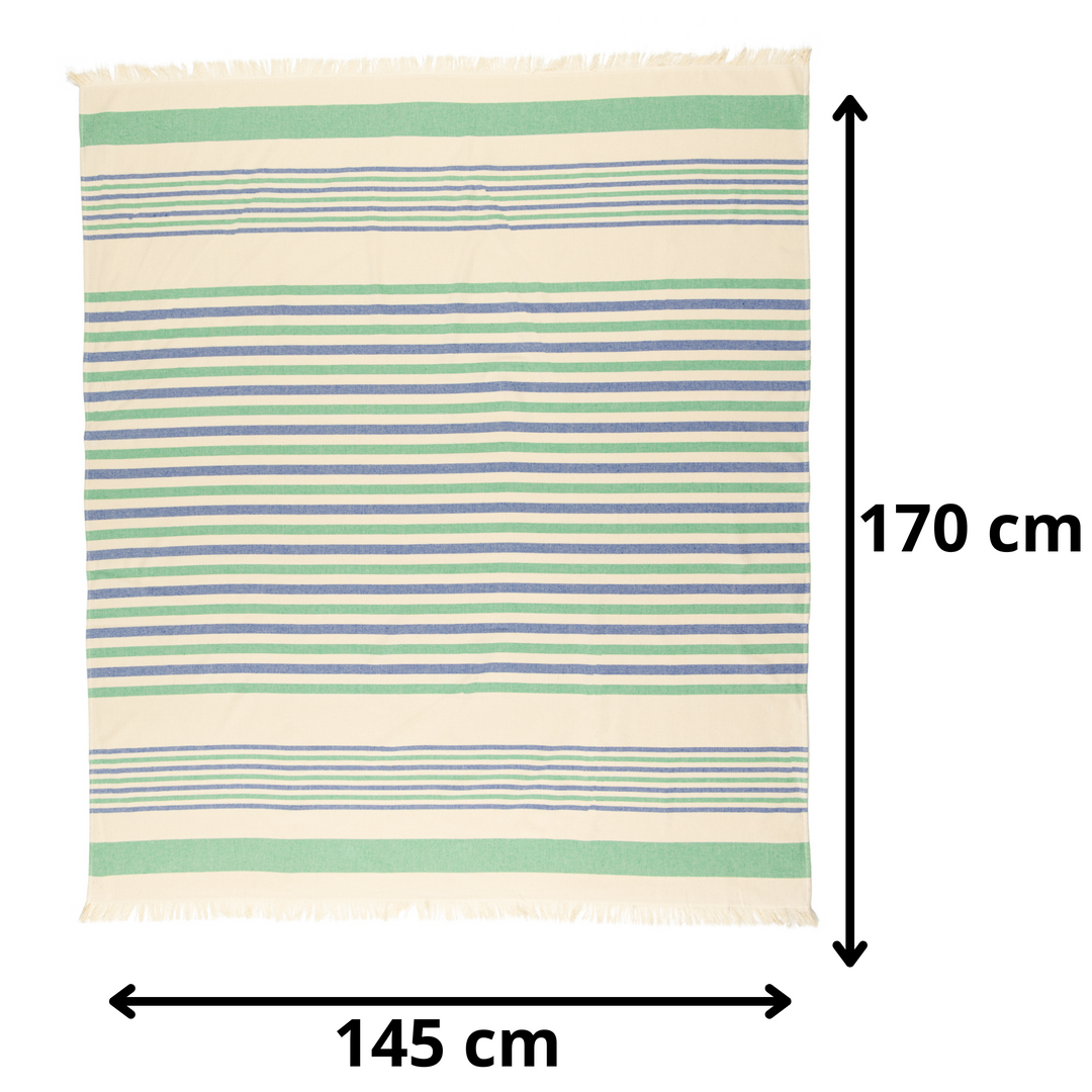 BOSKIMO Pareo Carnota Verde – Pareo de Playa Ligero 145x170 cm – Suave, Compacto y de Secado Rápido – Ideal para Viajes, Piscina o Verano – Estilo Veraniego Hecho en Portugal