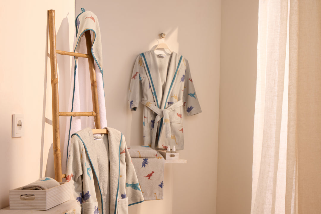 KIDS JURASIC - Albornoz Niños adolescentes Algodón: Niño, Infantil - 100% Algodón OEKO-TEX - 2 Bolsillos, Cinturón, Capucha, Albornoces Felpa muy suave con bordados para niños