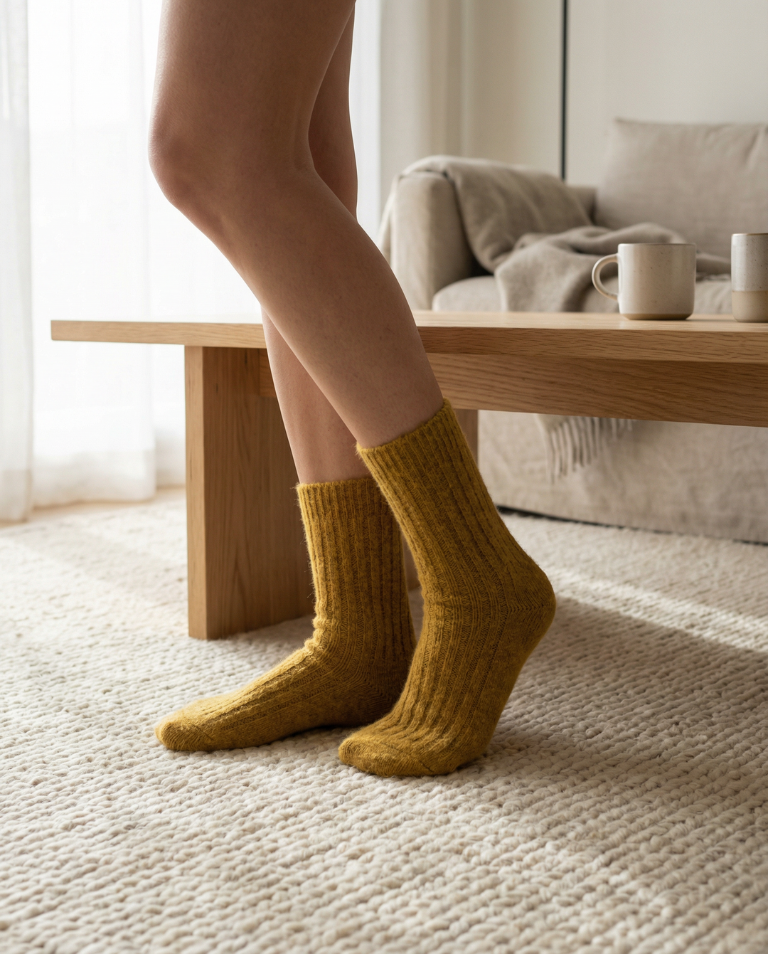 Calcetines BOSKIMO de Lana Merino y Cashmere – Mostaza | Calcetín Térmico Suave y Transpirable