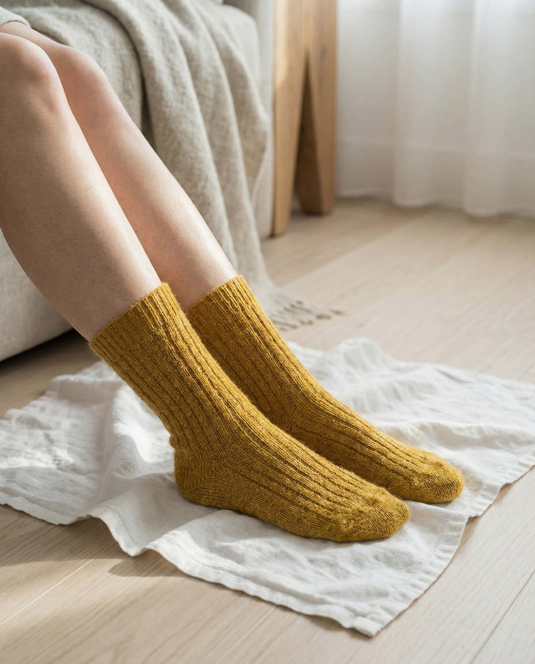 Calcetines BOSKIMO de Lana Merino y Cashmere – Mostaza | Calcetín Térmico Suave y Transpirable