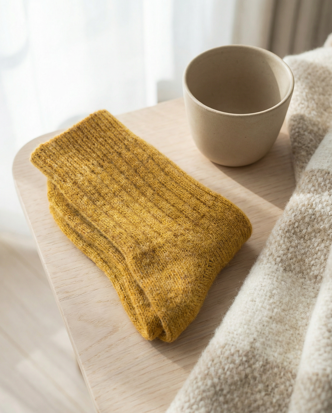 Calcetines BOSKIMO de Lana Merino y Cashmere – Mostaza | Calcetín Térmico Suave y Transpirable