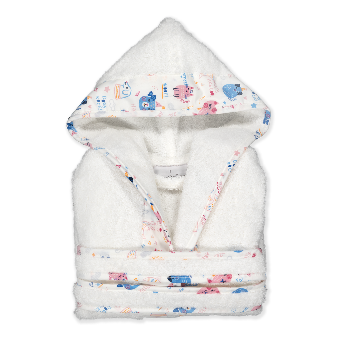 KIDS PETS - Albornoz Niños adolescentes Algodón: Niño, Infantil - 100% Algodón OEKO-TEX - 2 Bolsillos, Cinturón, Capucha, Albornoces Felpa muy suave con bordados para niños