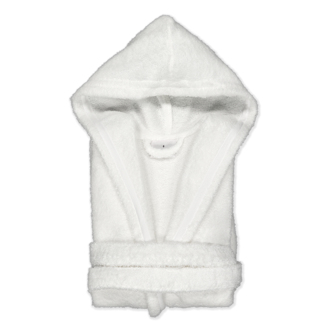 KIDS PREMIUM BLANCO - Albornoz Niños adolescentes Algodón: Niño, Infantil - 100% Algodón OEKO-TEX - 2 Bolsillos, Cinturón, Capucha, Albornoces Felpa muy suave con bordados para niños