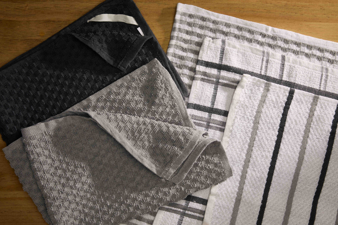 Paños de Cocina Algodón BOSKIMO Premium – Pack de 6 Trapos de Cocina Microfibra y Rizo, Trapos Cocina Algodón Absorbentes, Paños de Limpieza Aura Silver