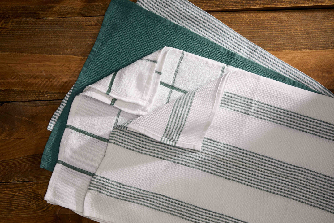 Paños de Cocina Algodón BOSKIMO Premium – Pack de 6 Trapos de Cocina Microfibra y Rizo, Trapos Cocina Algodón Absorbentes, Paños de Limpieza Color Verde Natural