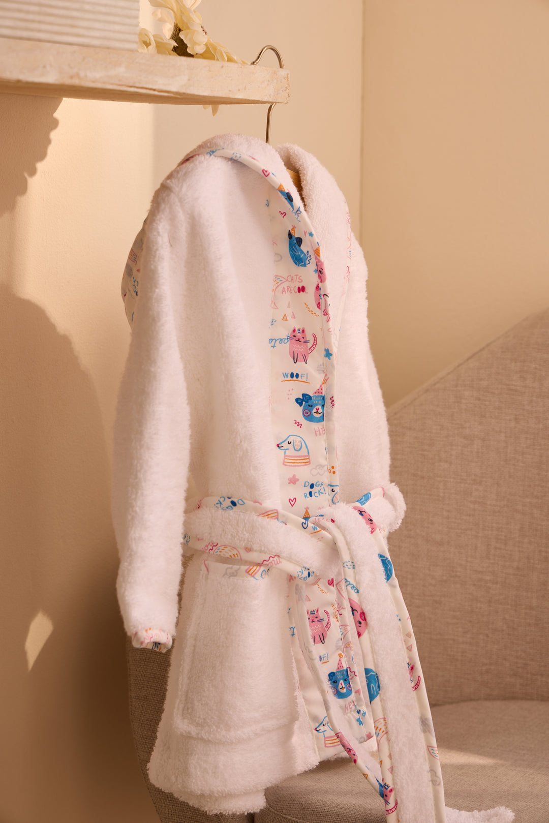 KIDS PETS - Albornoz Niños adolescentes Algodón: Niño, Infantil - 100% Algodón OEKO-TEX - 2 Bolsillos, Cinturón, Capucha, Albornoces Felpa muy suave con bordados para niños