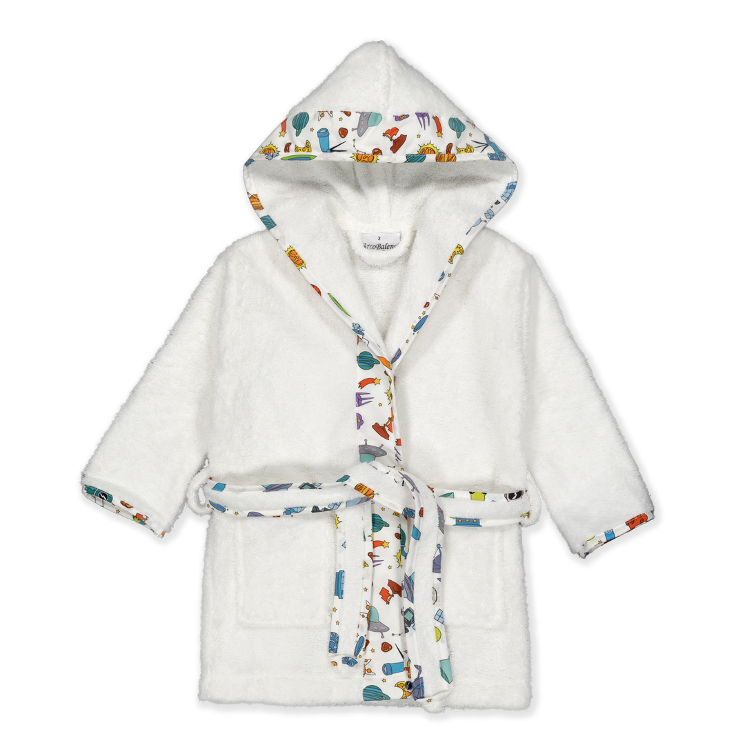 KIDS SPACE - Albornoz Niños adolescentes Algodón: Niño, Infantil - 100% Algodón OEKO-TEX - 2 Bolsillos, Cinturón, Capucha, Albornoces Felpa muy suave con bordados para niños
