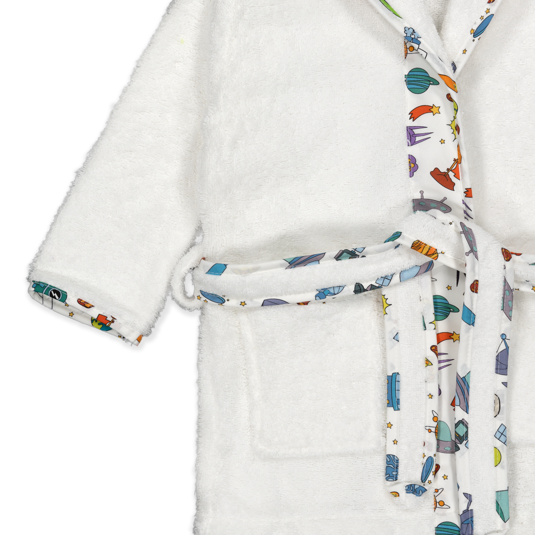 KIDS SPACE - Albornoz Niños adolescentes Algodón: Niño, Infantil - 100% Algodón OEKO-TEX - 2 Bolsillos, Cinturón, Capucha, Albornoces Felpa muy suave con bordados para niños