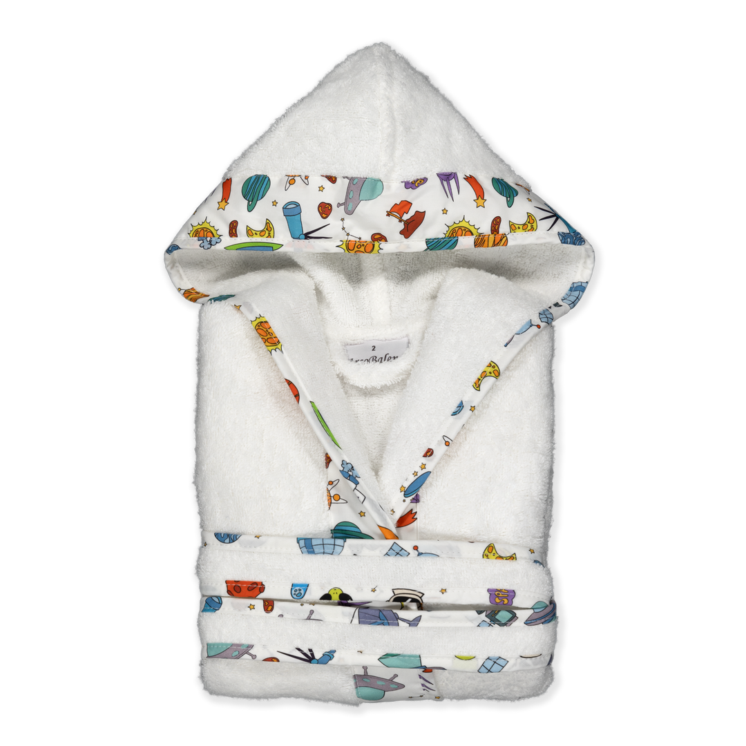 KIDS SPACE - Albornoz Niños adolescentes Algodón: Niño, Infantil - 100% Algodón OEKO-TEX - 2 Bolsillos, Cinturón, Capucha, Albornoces Felpa muy suave con bordados para niños