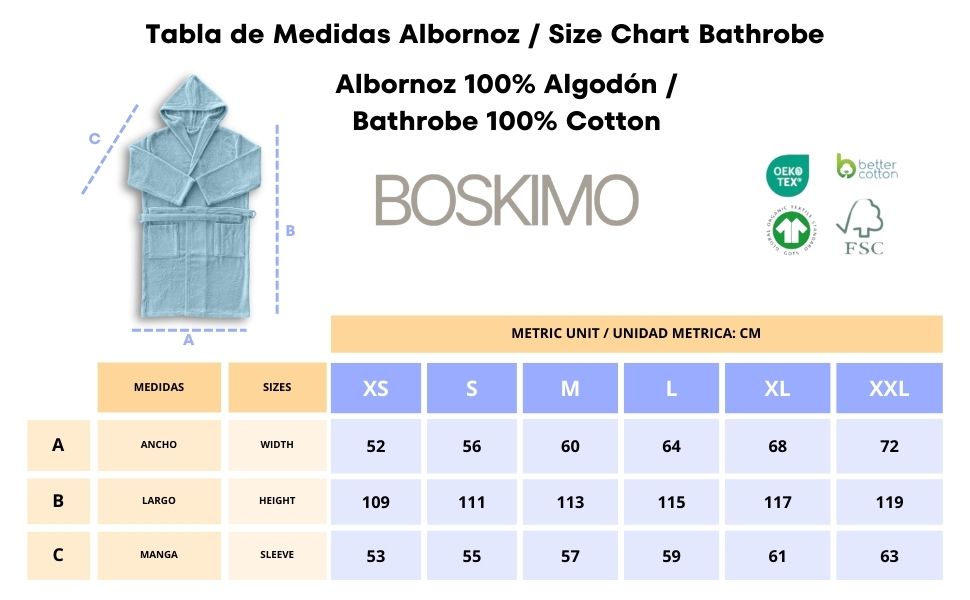 BOSKIMO Albornoz de Baño Unisex con Capucha 100% Algodón OEKO-TEX – Bata para Hombre y Mujer – Rizo Americano 420 gsm – Suave y muy Absorbente