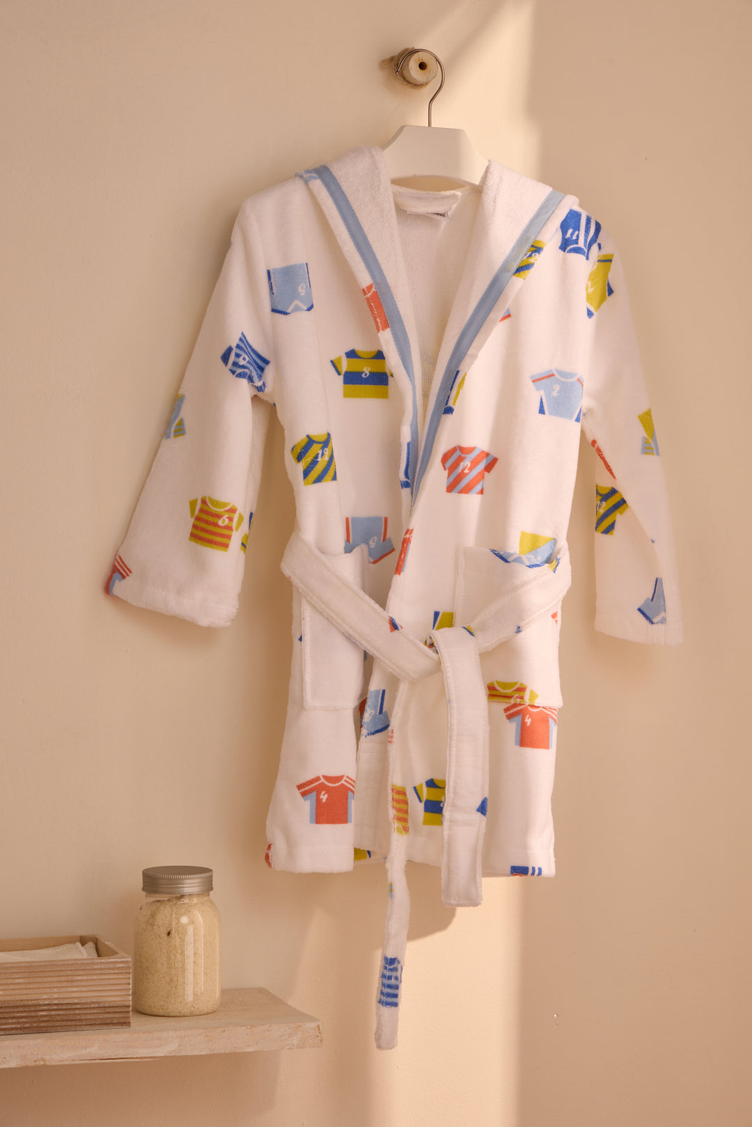 KIDS TEAM - Albornoz Niños adolescentes Algodón: Niño, Infantil - 100% Algodón OEKO-TEX - 2 Bolsillos, Cinturón, Capucha, Albornoces Felpa muy suave con bordados para niños