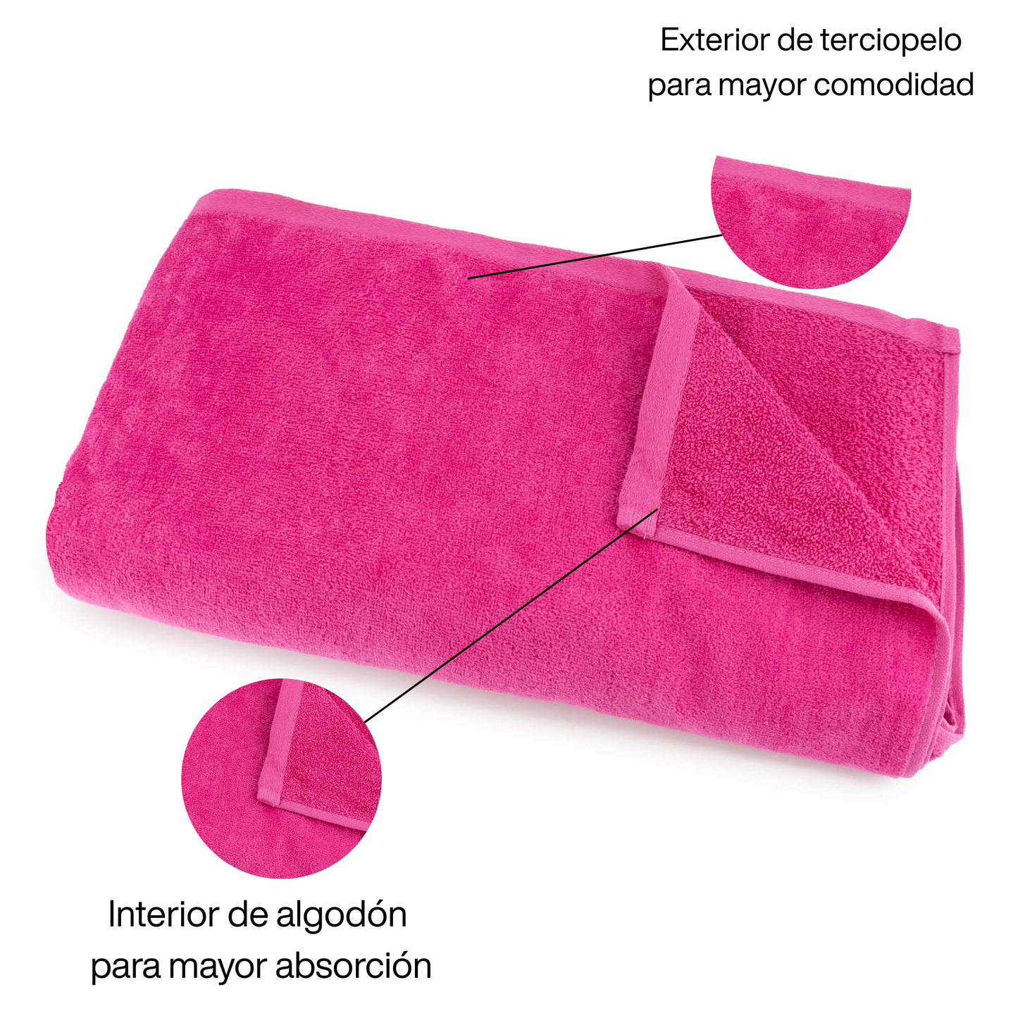 BOSKIMO Toalla de Playa Popa Fucsia Grande 90x170 cm – 100 % Algodón Rizo de Alta Calidad – Suave, Absorbente y de Secado Rápido – Fabricada en Portugal – Estilo Premium en Colores Vivos – Ideal para Playa y Piscina