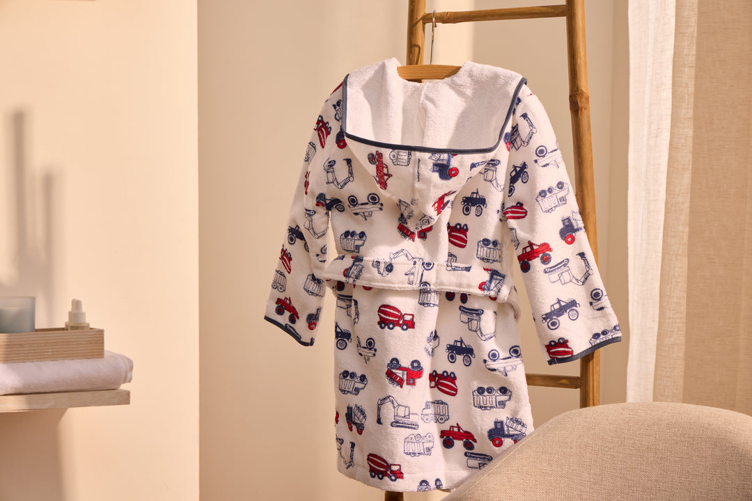 KIDS TRUCK - Albornoz Niños adolescentes Algodón: Niño, Infantil - 100% Algodón OEKO-TEX - 2 Bolsillos, Cinturón, Capucha, Albornoces Felpa muy suave con bordados para niños