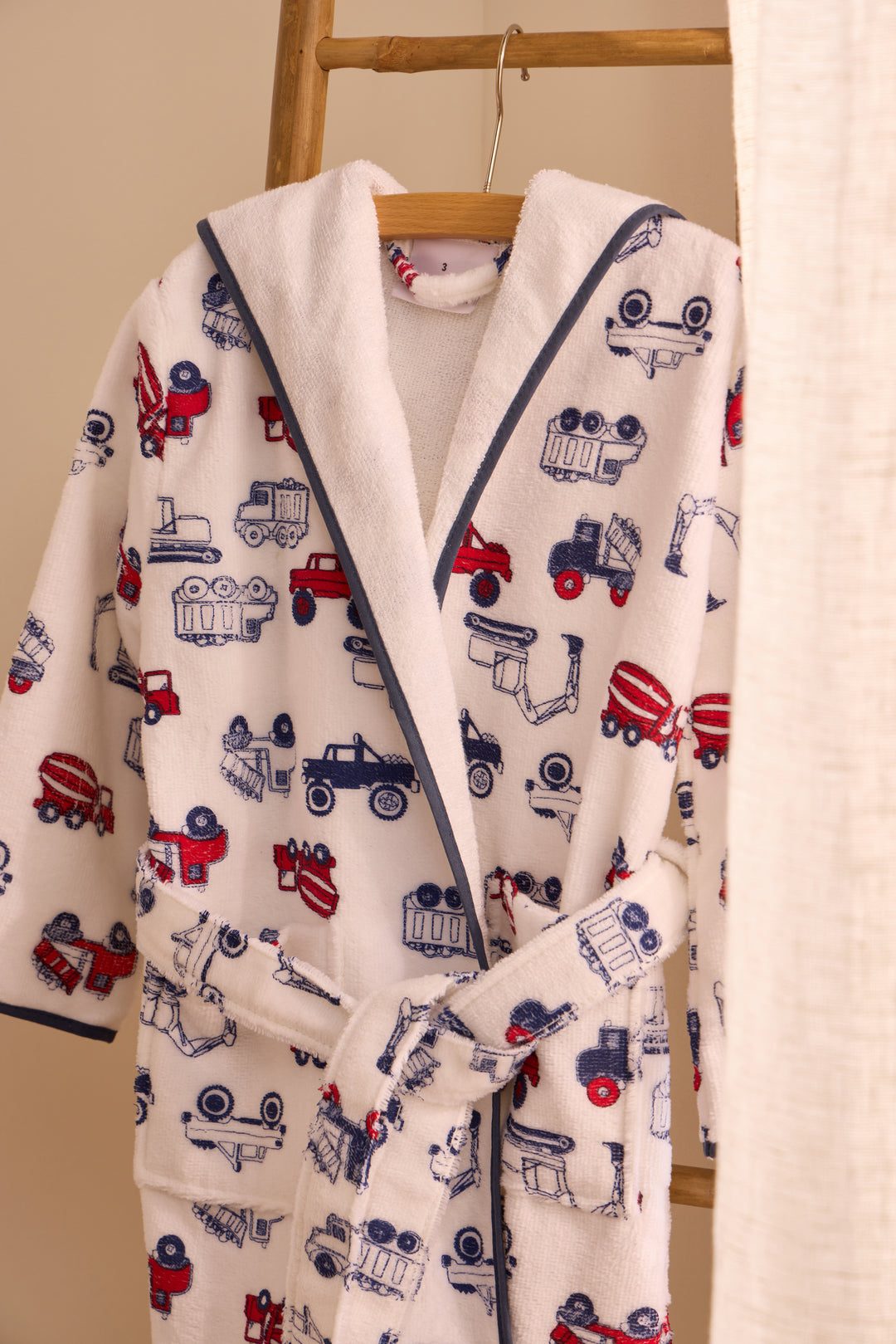 KIDS TRUCK - Albornoz Niños adolescentes Algodón: Niño, Infantil - 100% Algodón OEKO-TEX - 2 Bolsillos, Cinturón, Capucha, Albornoces Felpa muy suave con bordados para niños