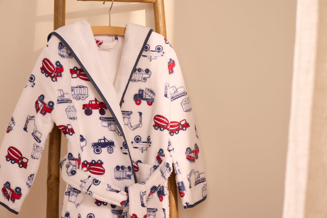 KIDS TRUCK - Albornoz Niños adolescentes Algodón: Niño, Infantil - 100% Algodón OEKO-TEX - 2 Bolsillos, Cinturón, Capucha, Albornoces Felpa muy suave con bordados para niños