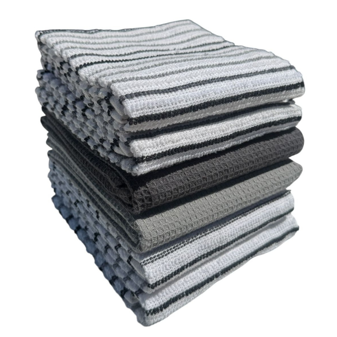 Paños de Cocina Algodón BOSKIMO Premium – Pack de 6 Trapos de Cocina Microfibra y Rizo, Trapos Cocina Algodón Absorbentes, Paños de Limpieza Aura Silver