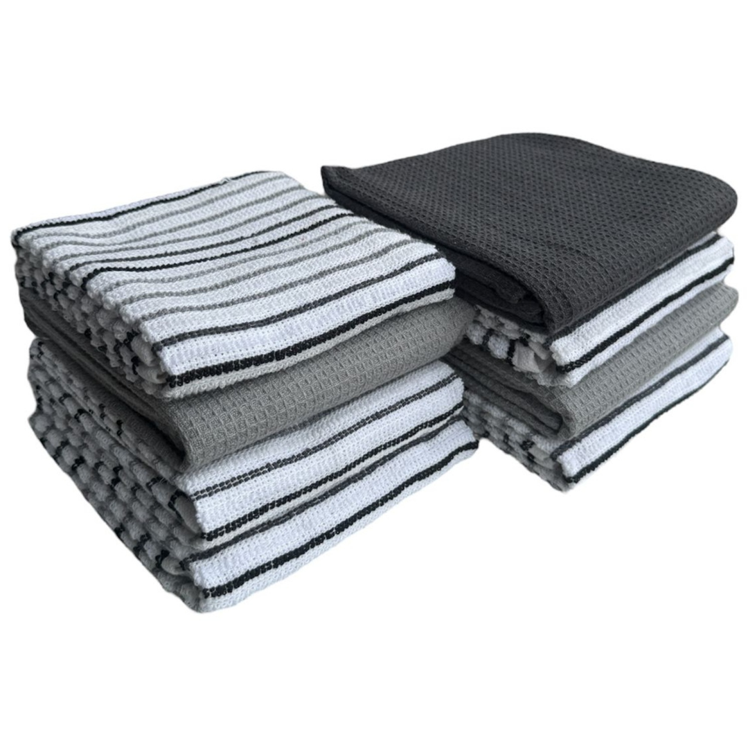 Paños de Cocina Algodón BOSKIMO Premium – Pack de 8 Trapos de Cocina Microfibra y Rizo, Trapos Cocina Algodón Absorbentes, Paños de Limpieza Aura Silver