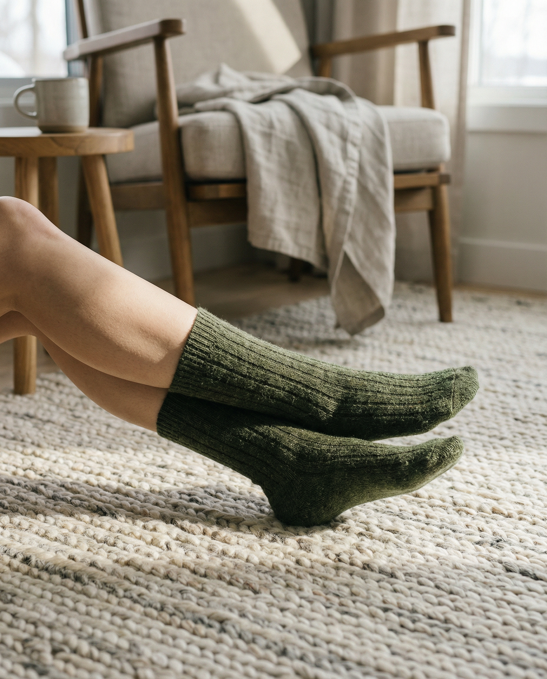 Calcetines BOSKIMO de Lana Merino y Cashmere – Verde | Calcetín Térmico Suave y Transpirable