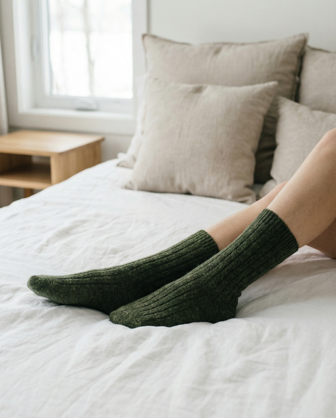 Calcetines BOSKIMO de Lana Merino y Cashmere – Verde | Calcetín Térmico Suave y Transpirable