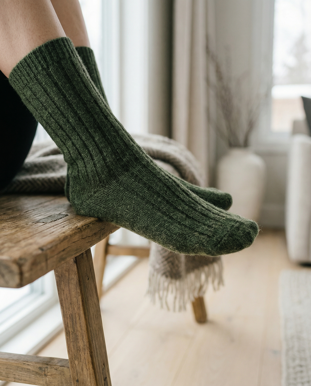 Calcetines BOSKIMO de Lana Merino y Cashmere – Verde | Calcetín Térmico Suave y Transpirable